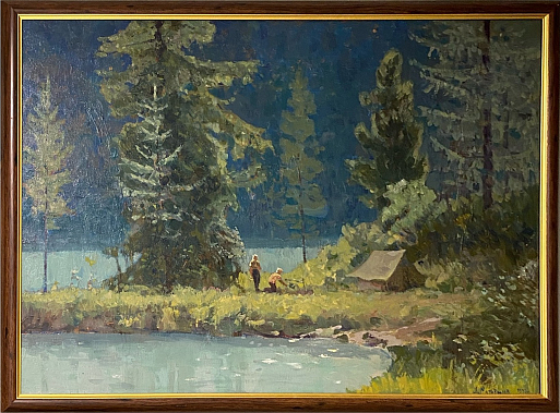 Картина "Привал у озера" Н.Н. Мотовилов. 1980 г.